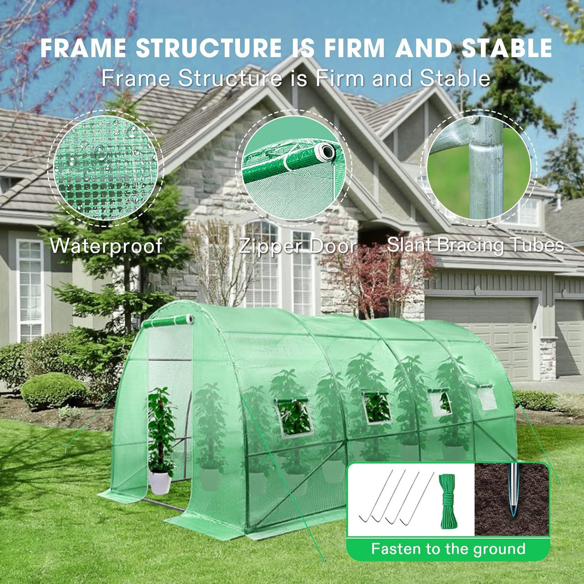 VIVOSUN 13x10x7 Ft. Large Walk in Greenhouse, Greenhouse Tunnel, Garden Plant Hot House with Green PE Cover, Roll-up Zipper Door and Window for Outdoor