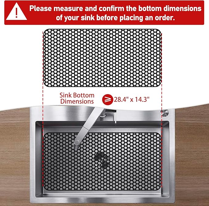 Bestjing Silicone Sink Protectors for Kitchen Sink - 28.4"x 14.3" Kitchen Protector Accessory, Non-Slip Heat Resistan Mat for Bottom of Farmhouse Stainless Steel Porcelain, Black