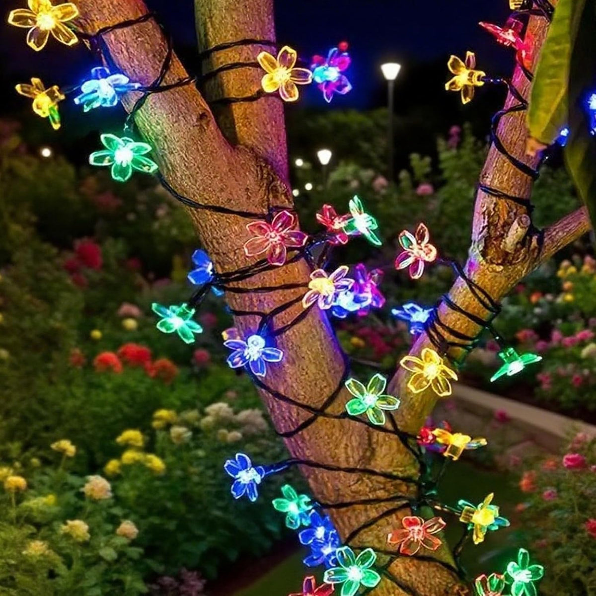 Flower Solar String Lights, 50 LED Outdoor Patio Lights Waterproof, Fairy Lights for Outside Patio Garden Fence Yard Christmas Tree Decor