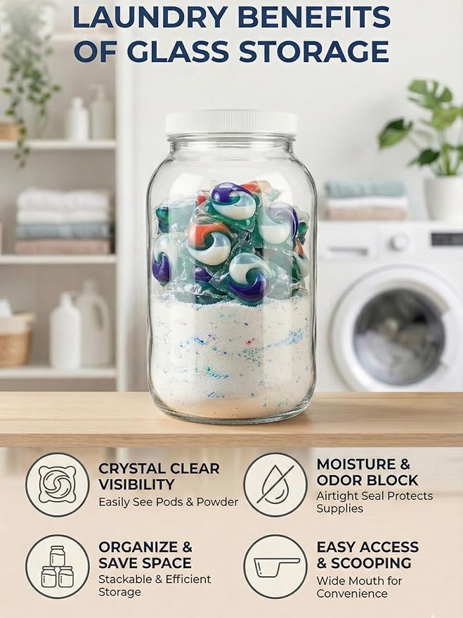 Sally's Organics Large 1 Gallon Glass Jars with Lids - Made in the USA - Wide Mouth BPA-Free Lid, Chalk Labels – Sun Tea, Fermenting, Kombucha, Pickling, and Cookie Storage Jar – USDA, Dishwasher Safe