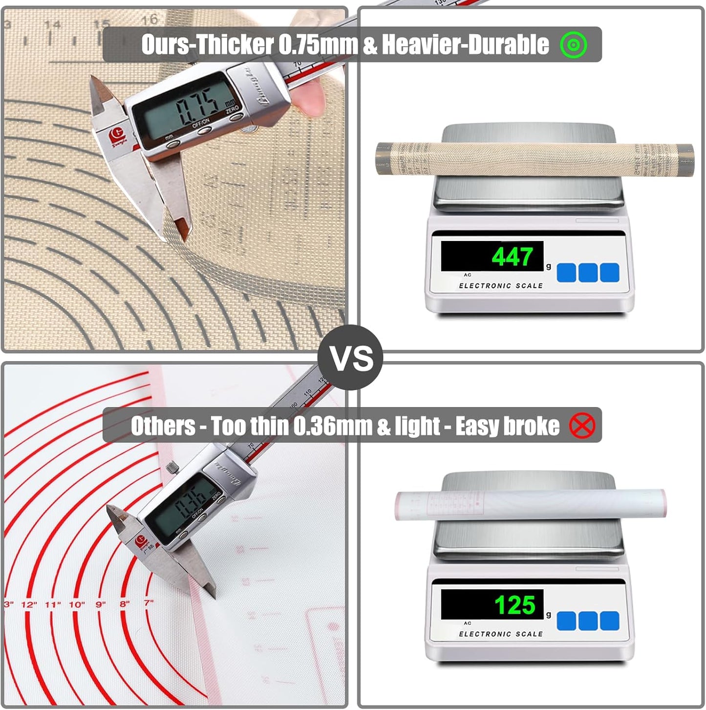 Non-slip Silicone Pastry Mat 36X24 inches Baking Mat with Measurement, Perfect for Dough, Pastry, Pie Crust, Fondant, Cookies, Bread, Pasta, Pizza, Food Grade Kitchen Counter Mats