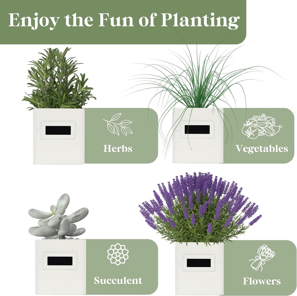 PERFNIQUE Indoor Herb Garden, Herb Planter Set with Tray, Farmhouse Indoor Plant Pots, Windowsill Herb Garden with Drainage(Planter only) for Indoor/Outdoor, Window Pots(White)