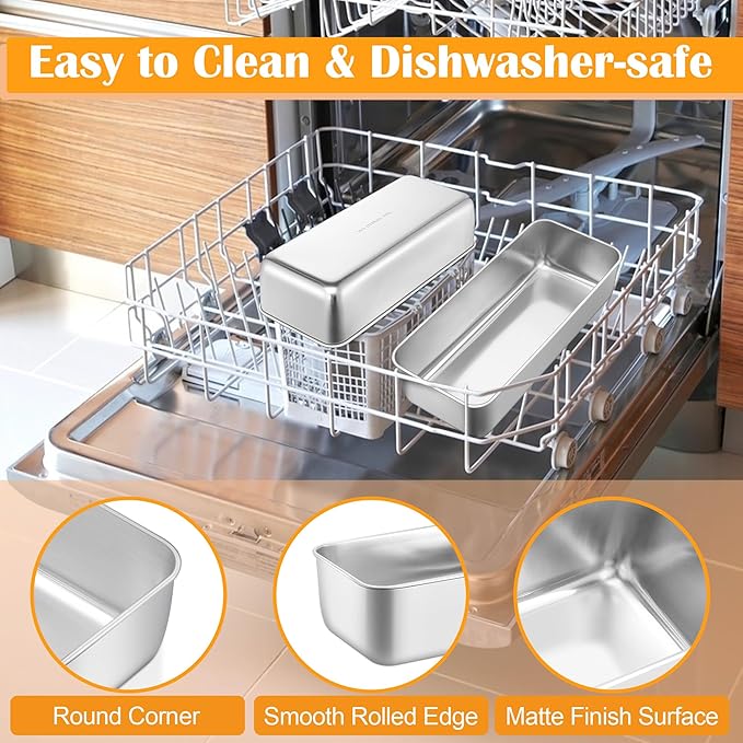 E-far Bread Loaf Pan, 12” x 5” Large Stainless Steel Loaf Pan for Homemade Bread, Long Metal Bakeware Mold for Baking Banana Cake Meatloaf Brownies Lasagna, Nontoxic & Dishwasher Safe