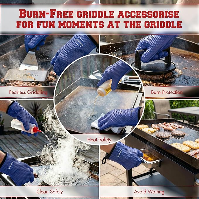 KITCHEN PERFECTION XL Silicone Oven & Griddle Gloves -Extreme Heat Resistant BBQ & Grilling Gloves -Handle Hot Food Right on Your Griddle |Waterproof Oven Mitts Grill Gloves |Superior Set+3 Bonuses