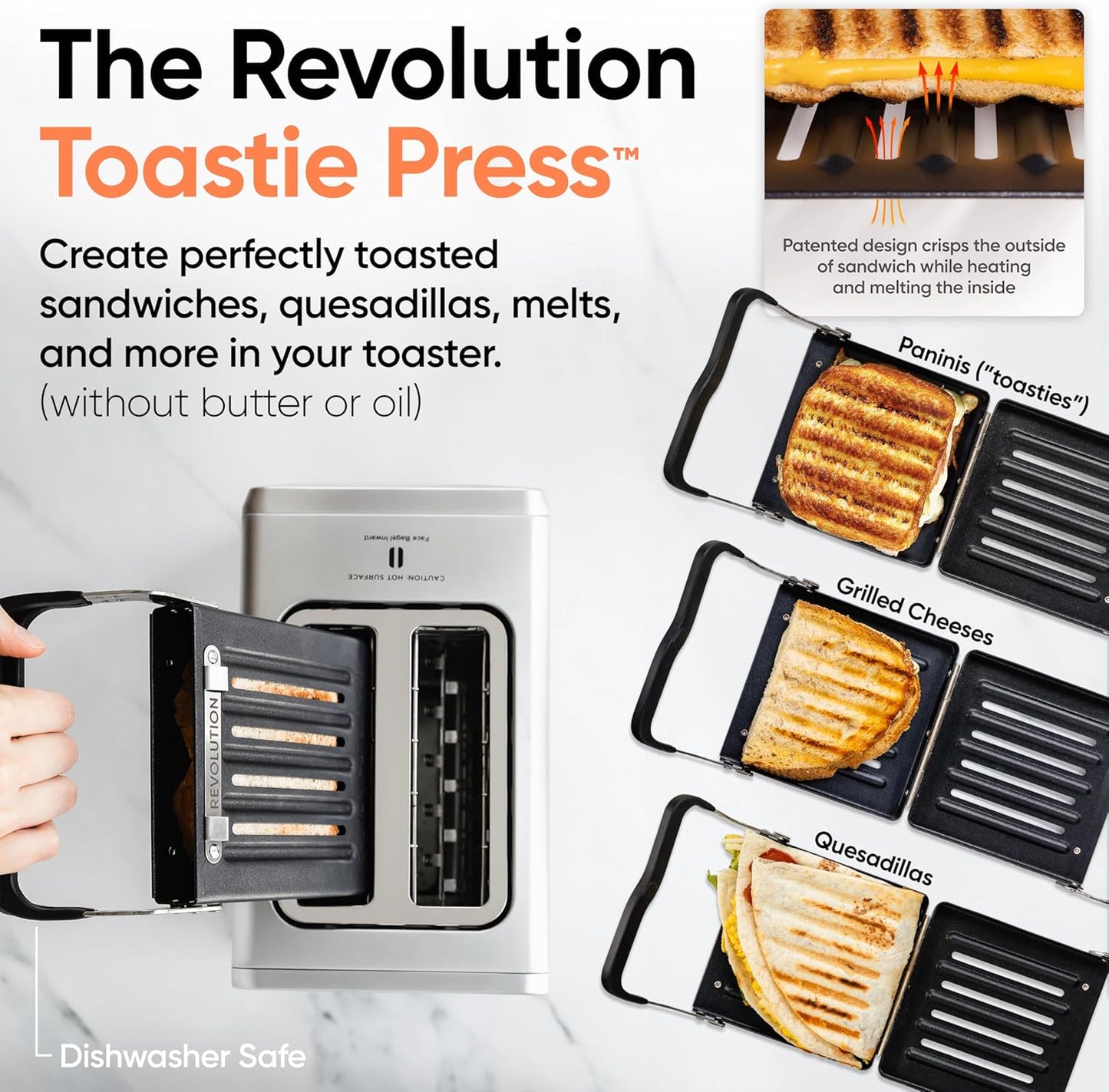 Revolution R180 Connect Smart Toaster + Toastie Press Bundle – Touchscreen, 2-Slice Wide Slot, InstaGLO Tech – Toast Bread, Bagels, Waffles, Muffins, Tortillas, Pastries – Stainless Steel