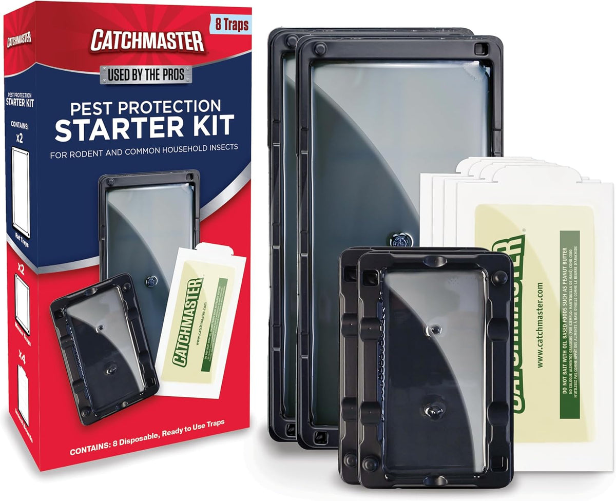 Catchmaster Glue Trap Variety Pack - 2 Mouse Trays, 2 Rat Trays, 4 Insect Glue Traps, Pet Safe Mouse Traps Indoor for Home, Pest Protection Kit for Basement & Garage, Rodent & Insect Pest Control