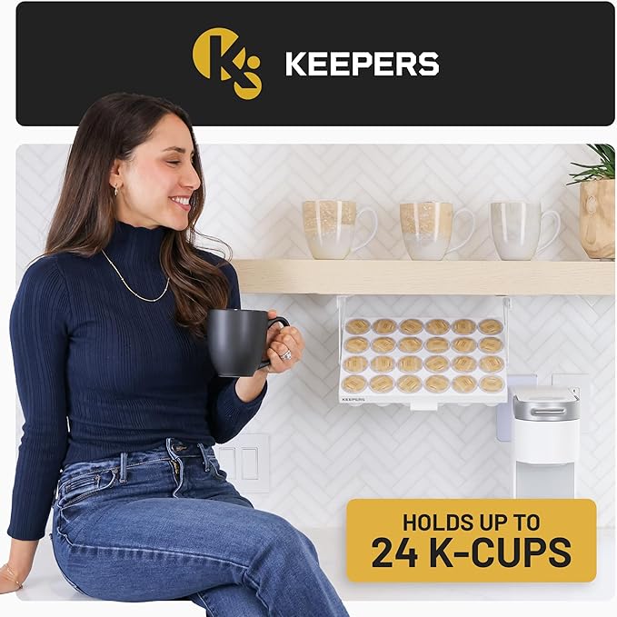 COFFEEKEEPERS KEEPERS Under Cabinet K Cup Holder with Swing-Down Access – Space-Saving Coffee Pod Holder and K Cup Organizer for 24 Pods – Steel Coffee Pod Organizer with Easy DIY Installation