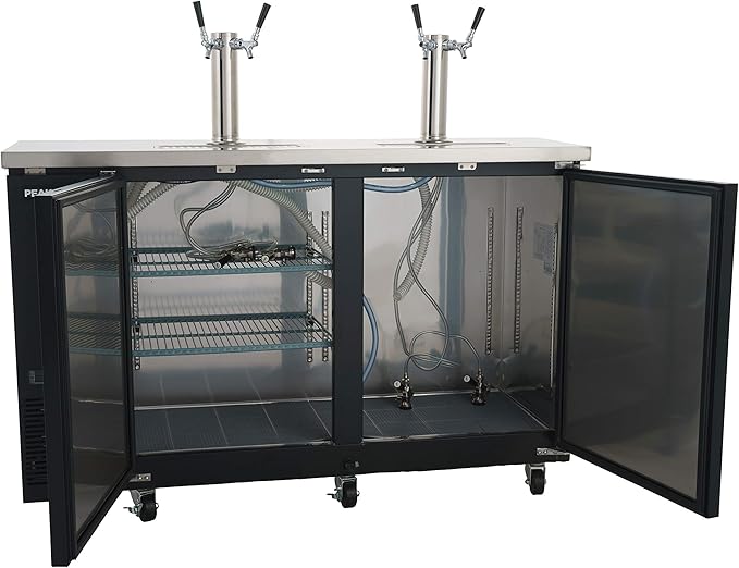 PEAKCOLD 2 Door, 4 Tap Commercial Beer Dispenser - Double Tower Keg Cooler - Kegerator; 60" W