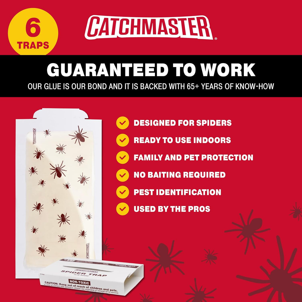 Catchmaster Spider Traps Glue Boards 6-Pack, Adhesive Bug Catcher, Insect, Scorpion, Cricket, Cockroach, & Spider Killer for Home, Bulk Glue Traps for House & Garage, Pest Control for Home