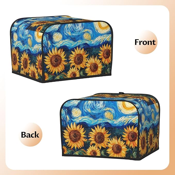Starry Sky Sunflower Covers for Toasters 4 Slice,Cute Funny Bread Machine Cover with Handle,Washable Stain Resistant Kitchen Small Appliance Cover Dining Decor