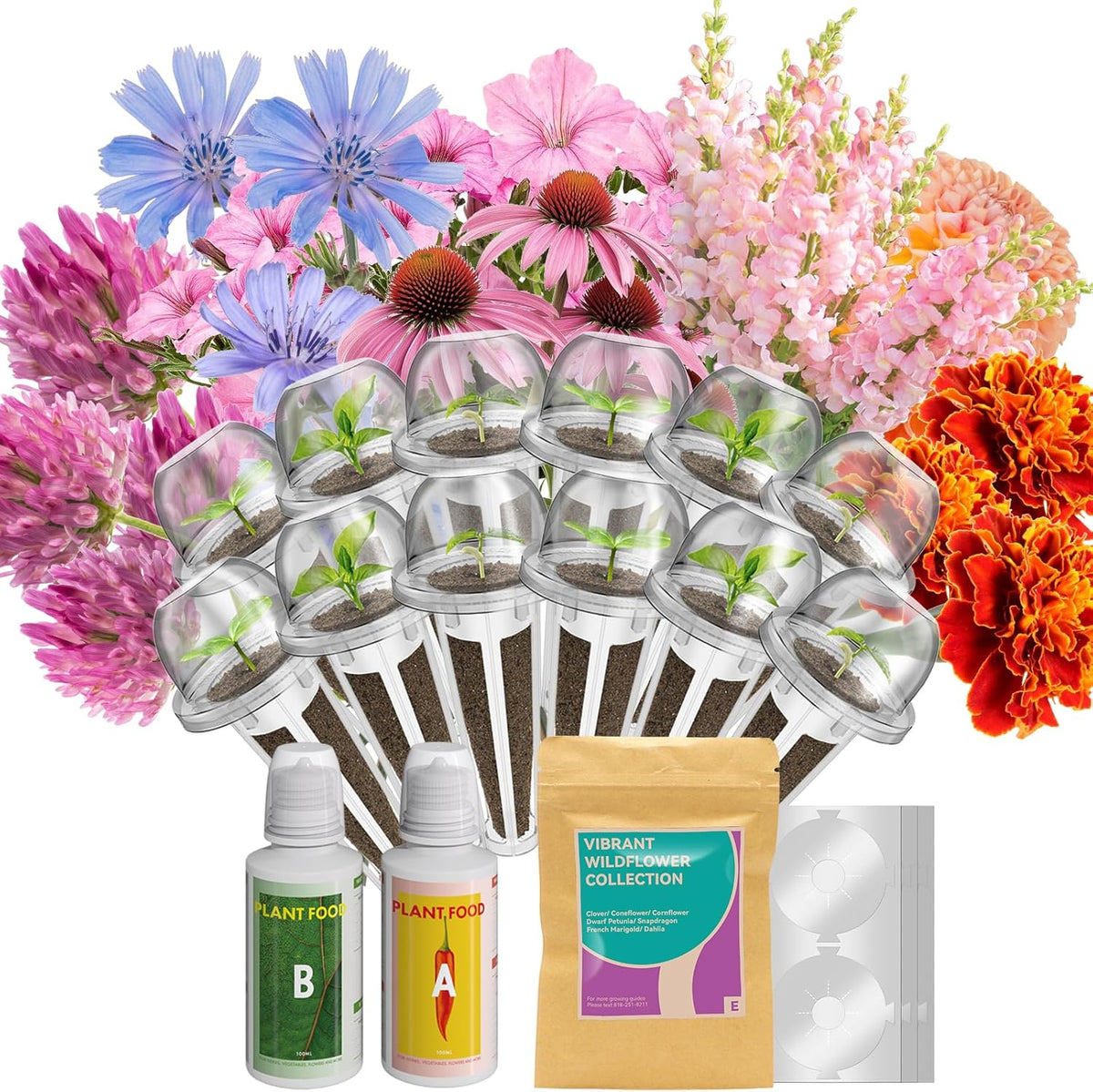 inbloom 12-Pod Flower Seed Pod Kit for AeroGarden, iDOO, Ahopegarden, MUFGA Hydroponic Growing System, Included French Marigold, Snapdragon, Dwarf Petunia, Coneflower, Dahlia, Cornflower, 400+ Seeds