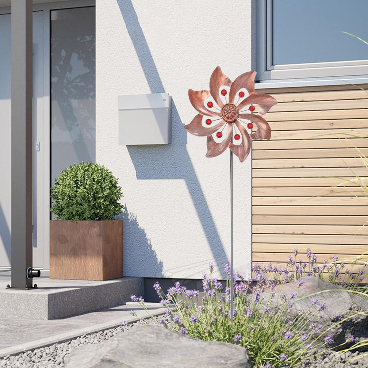 Outdoor Wind Spinner, 37.4 x 9.44 Inch Metal Kinetic Windmill, 360° Waterproof Garden Wind Sculpture Yard Art Decor for Lawn & Patio (Brass)