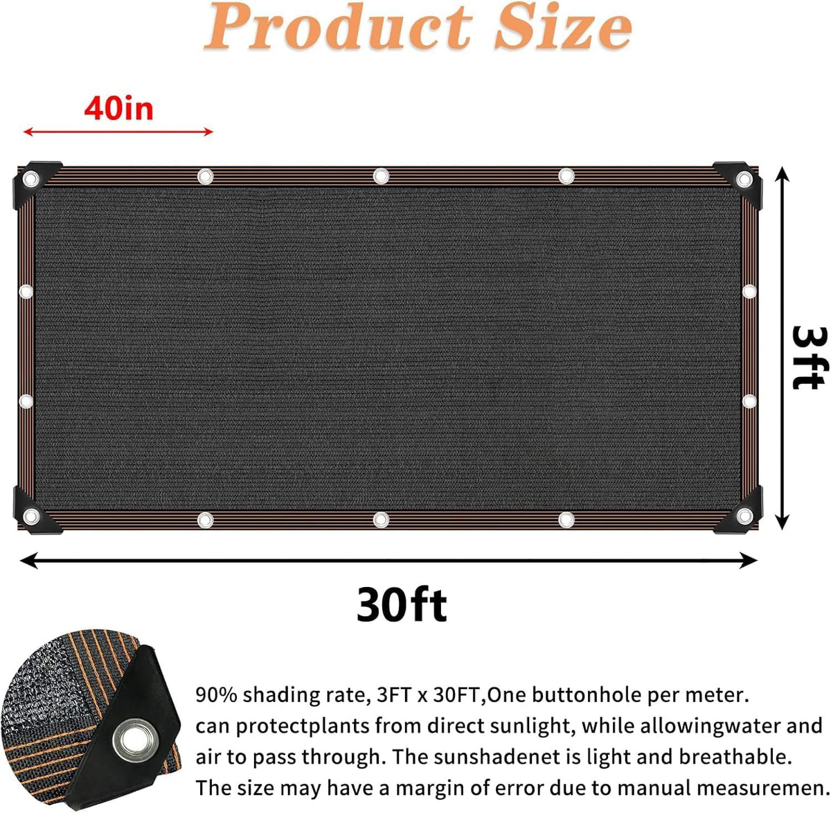 Shade Cloth for Plants Greenhouse, 80-90% Sunblock Shade Sails for Outdoor Garden Pergola Patio Lawn, Easier to Hang Sun Protection Neting Cover for Kennel Chicken Coop, 3x30 FT