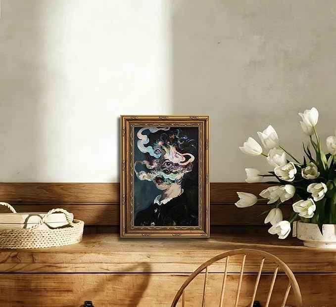 Vintage Gold Framed Gothic Wall Art Maximalist Witchy Feminine Eyes Painting Canvas Prints Dark Academia Poster Surreal Trippy Picture Artwork for Bedroom Living Room Witchcraft Home Decor