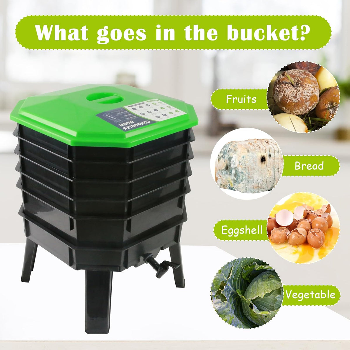 5-Layer Tray Worm Composter, Sustainable for Both Indoor & Outdoor, Worm Compost Bin for Vermicomposting Starter, Recycling Food Wastes
