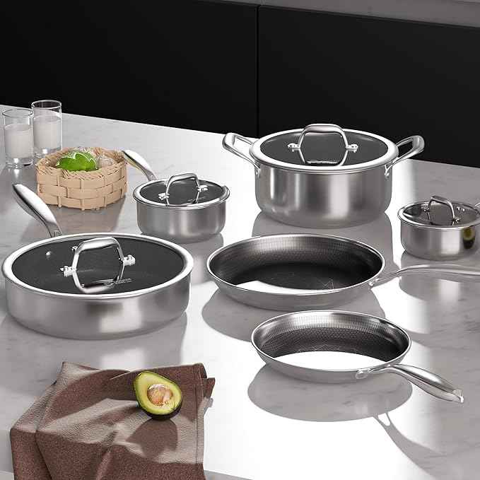 COOKER KING Stainless Steel 10pcs Cookware Set, Pots and Pans Set with Lids, Frying Pans, Saucepans, Saute Pan & Stock Pot, Non Stick, Non Toxic, Induction, Oven, Dishwasher Safe, Stay-Cool Handles
