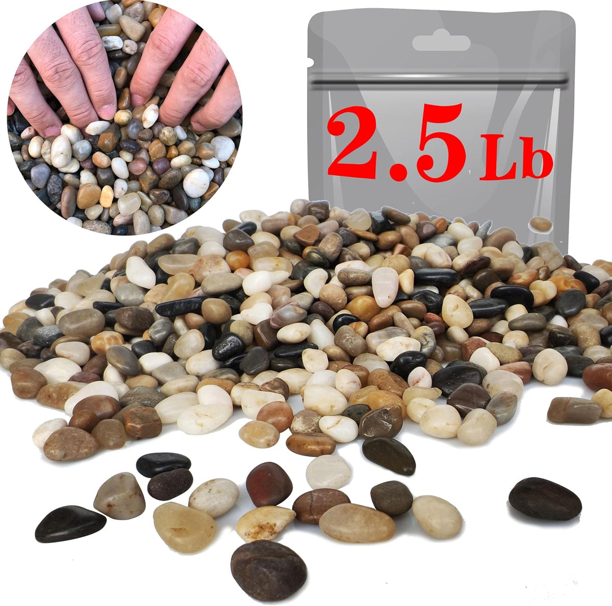 Voulosimi River Rock Stones, Natural Decorative Polished Mixed Pebbles Gravel,Outdoor Decorative Stones for Plant Aquariums, Landscaping, Vase Fillers (2.5 LB, Mixed Colors)