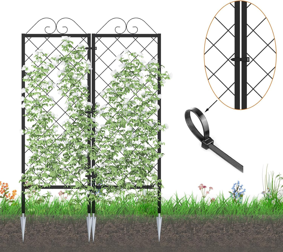 Zhongma 2 Pack Metal Garden Trellises for Climbing Plants, 53.5 Inch Tall Metal Fence Plant Support Trellis for Flower and Vagetable