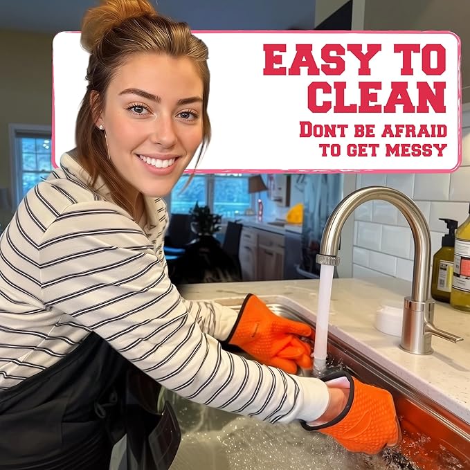KITCHEN PERFECTION S Silicone Smoker Oven Gloves for Women -Extreme Heat Resistant BBQ Gloves -Handle Hot Food Right on Your Grill Fryer |Waterproof Oven Mitts for Cooking |Superior Set+3 Bonuses