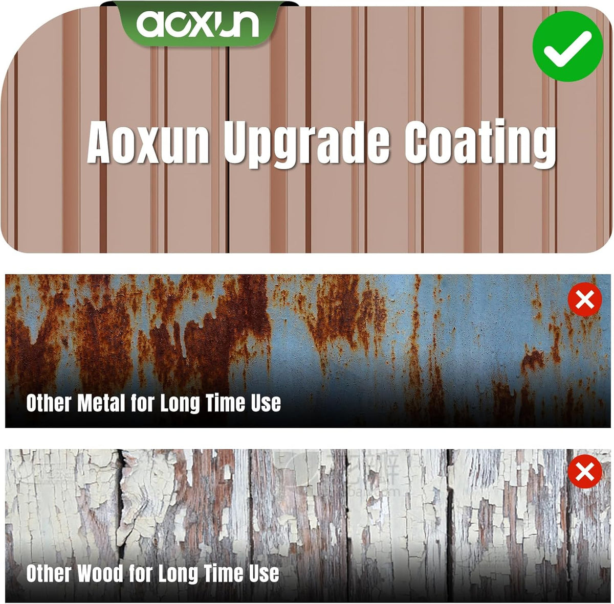 Aoxun 6'x4' Outdoor Storage Shed with Base Galvanized Steel Metal Garden Shed for Patio, Lawn & Garden(Brown, 6' x 4'W/Base)