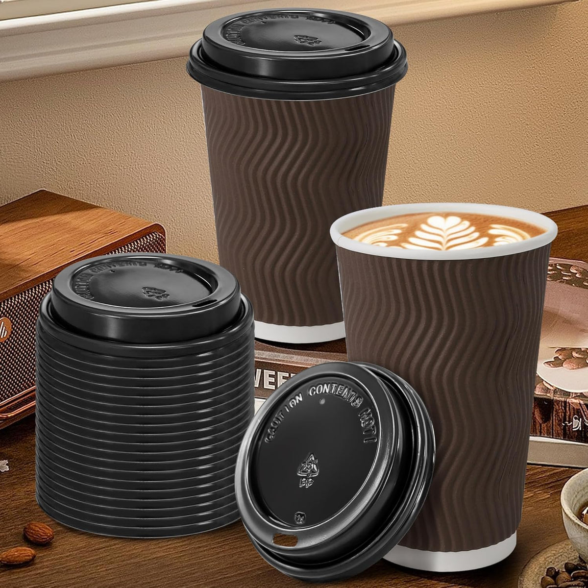 200 Pack Black Coffee Cups Lids 3.54'', Disposable Plastic Lids for 10, 12, 16, 20, 24 oz Paper Cups, Hot or Cold Drinking Cup Lid for Espresso, Hot Beverage