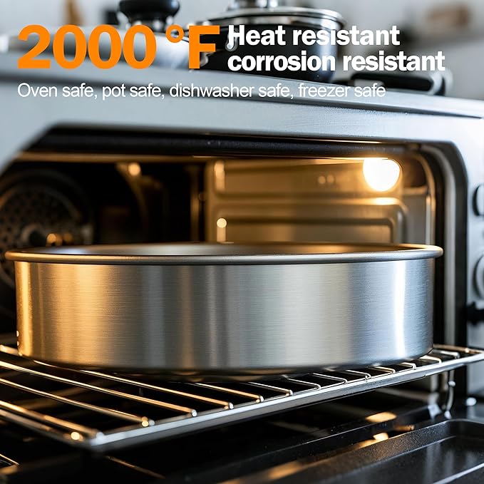 9 Inch Cake Pans Set of 2 with 100 Pieces Parchment Paper, Stainless Steel Round Cake Pans Baking Pan For Layered Cakes, No Coating Smash Cake Pans Mirror Finish Dishwasher Safe Cake Mold