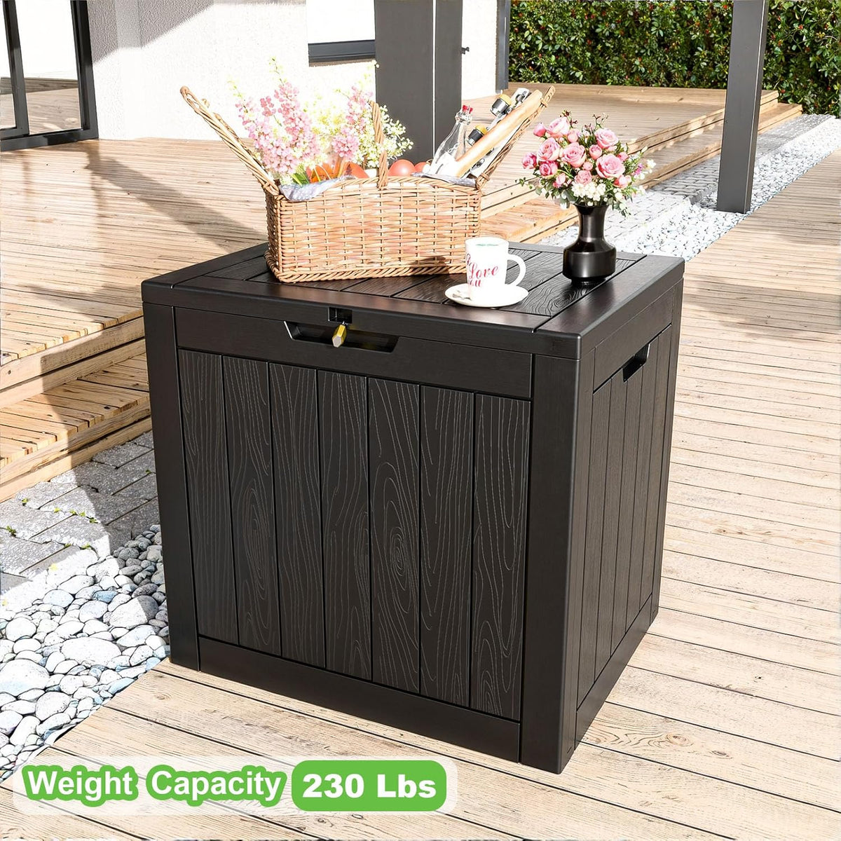 31 Gallon Waterproof Outdoor Storage Box,Resin Deck Box,Lockable Outside Storage Box Container for Patio Furniure,Garden (31 Gallon Black)