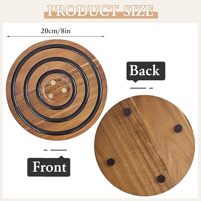 2 PCS Magnetic Wooden Trivets for Hot Pots and Pans, Heat Resistant Acacia Wood Trivet with Cushioning Silicone Strips for Dutch Ovens Hot Dishes Pots Holder, for Mom Grandma