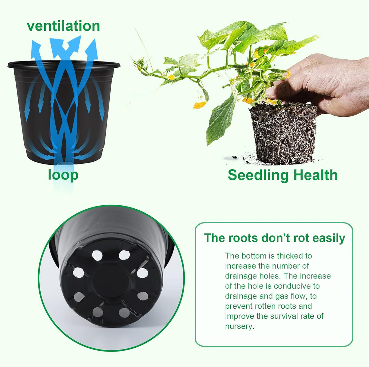Augshy 40 Pcs 4" Black Plastic Plant Nursery Seed Starting Pots for Succulent Seedling Cutting Transplanting