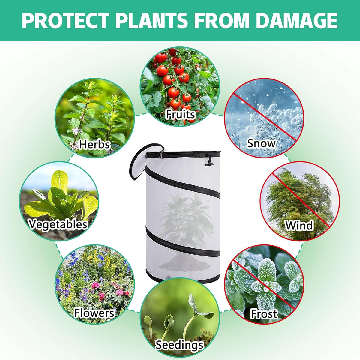 2 Pcs Pop Up Winter Frost Plant Cover, 20 x 12 Inch Round Garden Plants Freeze Protection Tent, Foldable Warm Plant Protector Enclosure for Snow Frost Protection Indoor & Outdoor