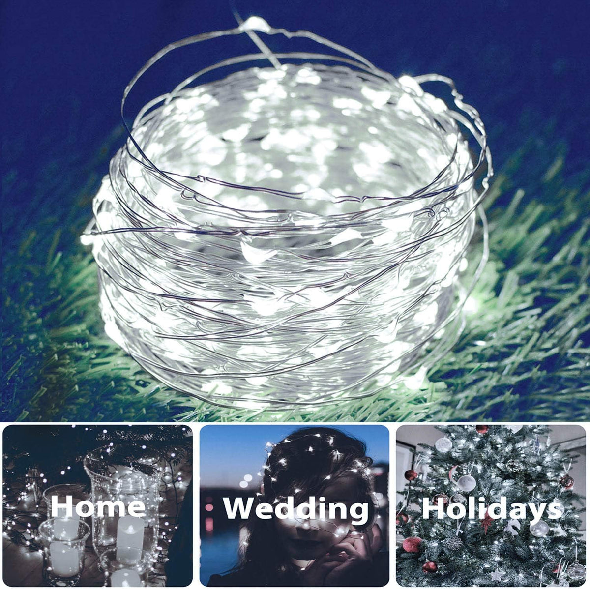 2 Pack Total 200 LED 66FT Solar Powered Copper Wire String Lights Outdoor, Waterproof, 8 Modes Fairy Lights for Garden, Patio, Party, Yard, Christmas (White)