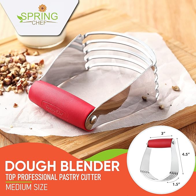 Spring Chef Dessert Bundle - Ice Cream Scoop, Medium Dough Blender, Magnetic Measuring Spoons Set - Red