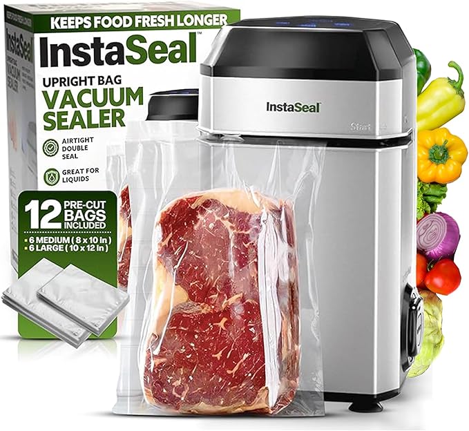 InstaSeal Food Vacuum Sealer Machine, Upright Food Saver Vacuum Sealer Machine Allows to Vacuum Seal Liquids, Food Sealer Vacuum Sealer for Food Saves & Keeps Food Fresh Longer As Seen on TV Products