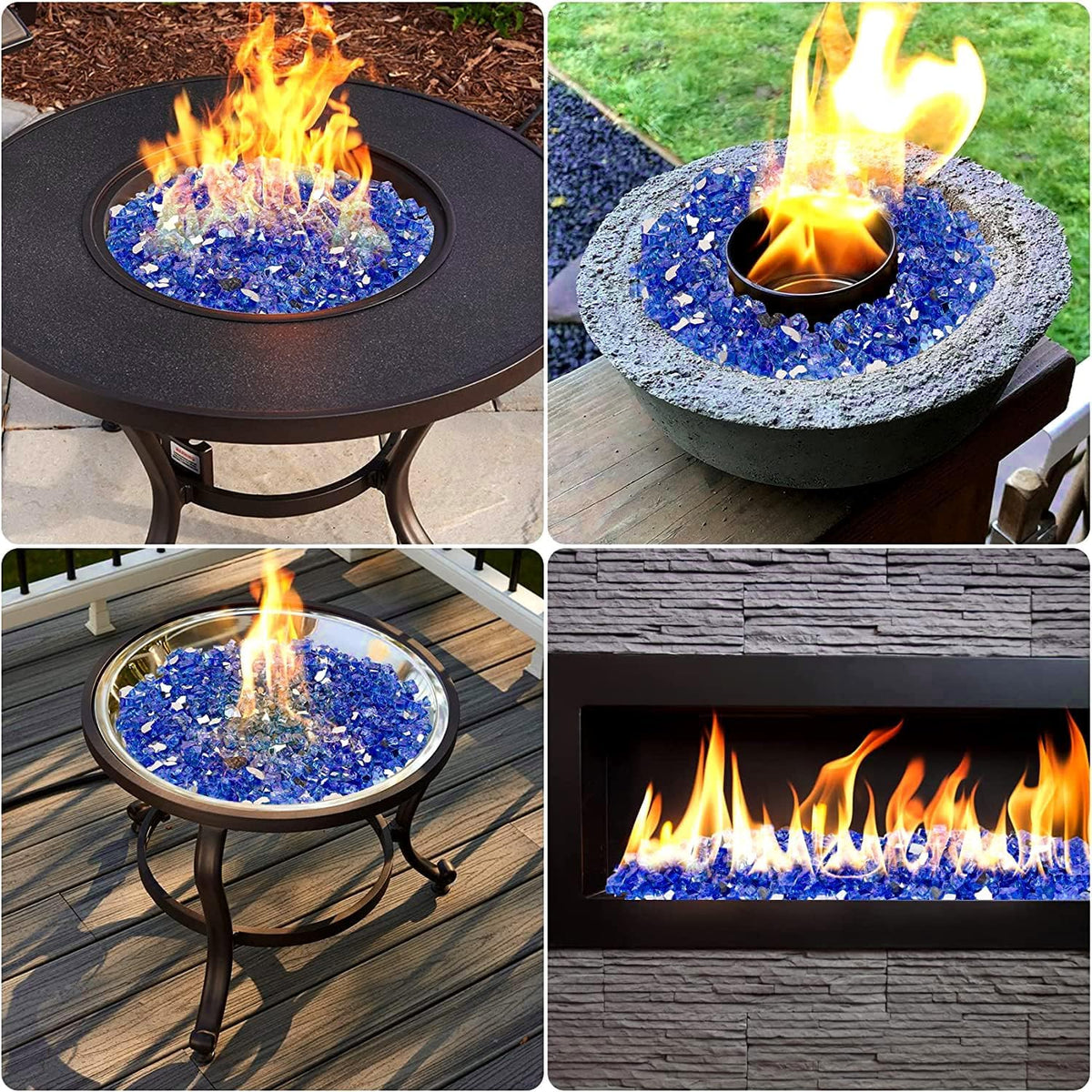 Mr. Fireglass 10 Pounds Fire Glass - 1/4 Inch High Luster Reflective Tempered Glass Rocks for Fireplace Fire Pit Table and Landscaping, Cobalt Blue