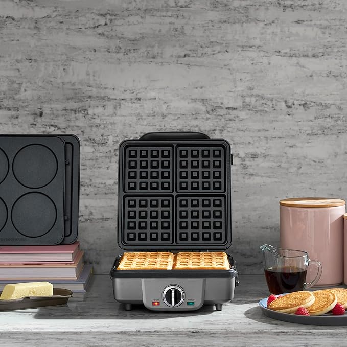 Cuisinart Belgian Waffle Maker with Pancake Plates, Nonstick Plates, 6 Browning Levels, Ready Indicator Lights, Temperature Control, Deep Waffle Pockets, WAF-300P1, Brushed Stainless