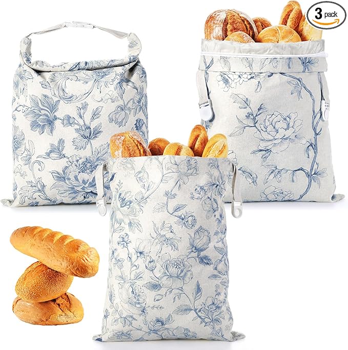 Tallew 3 Packs Beeswax Bread Bags for Sourdough, 17" x 13" XL Reusable Tpu Lining Beeswax Bread Bag, Food Storage Cloth Bag with Sealing Zip for Homemade Sourdough Freezer Freshness Preservation