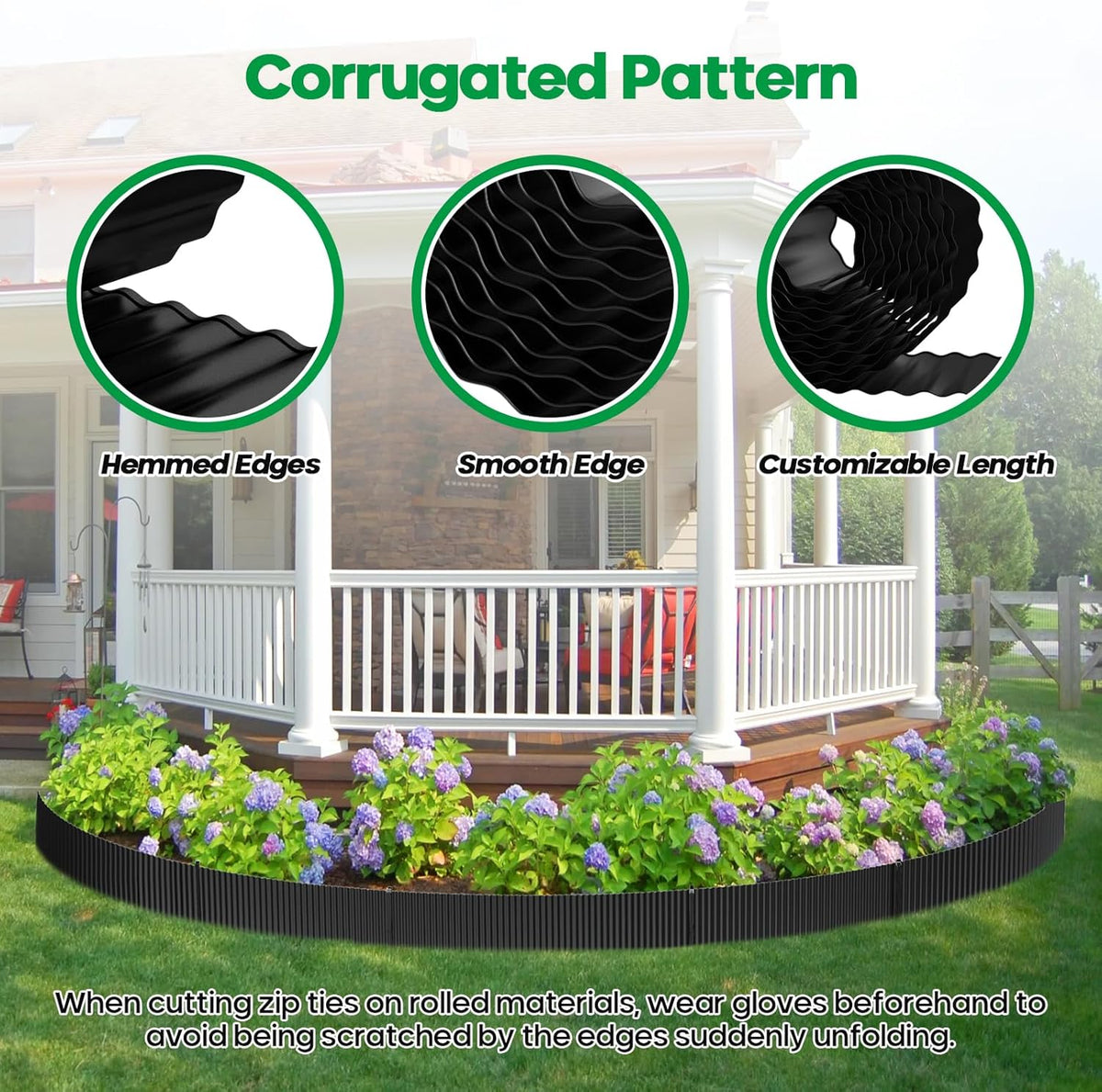 Corrugated Metal Garden Edging, Sturdy Tall Landscape Edging Borders, Perfect DIY for Flower Beds, Lawn and Pathway, Tree Surrounds, Paver Edges (Black, 10"×20FT)