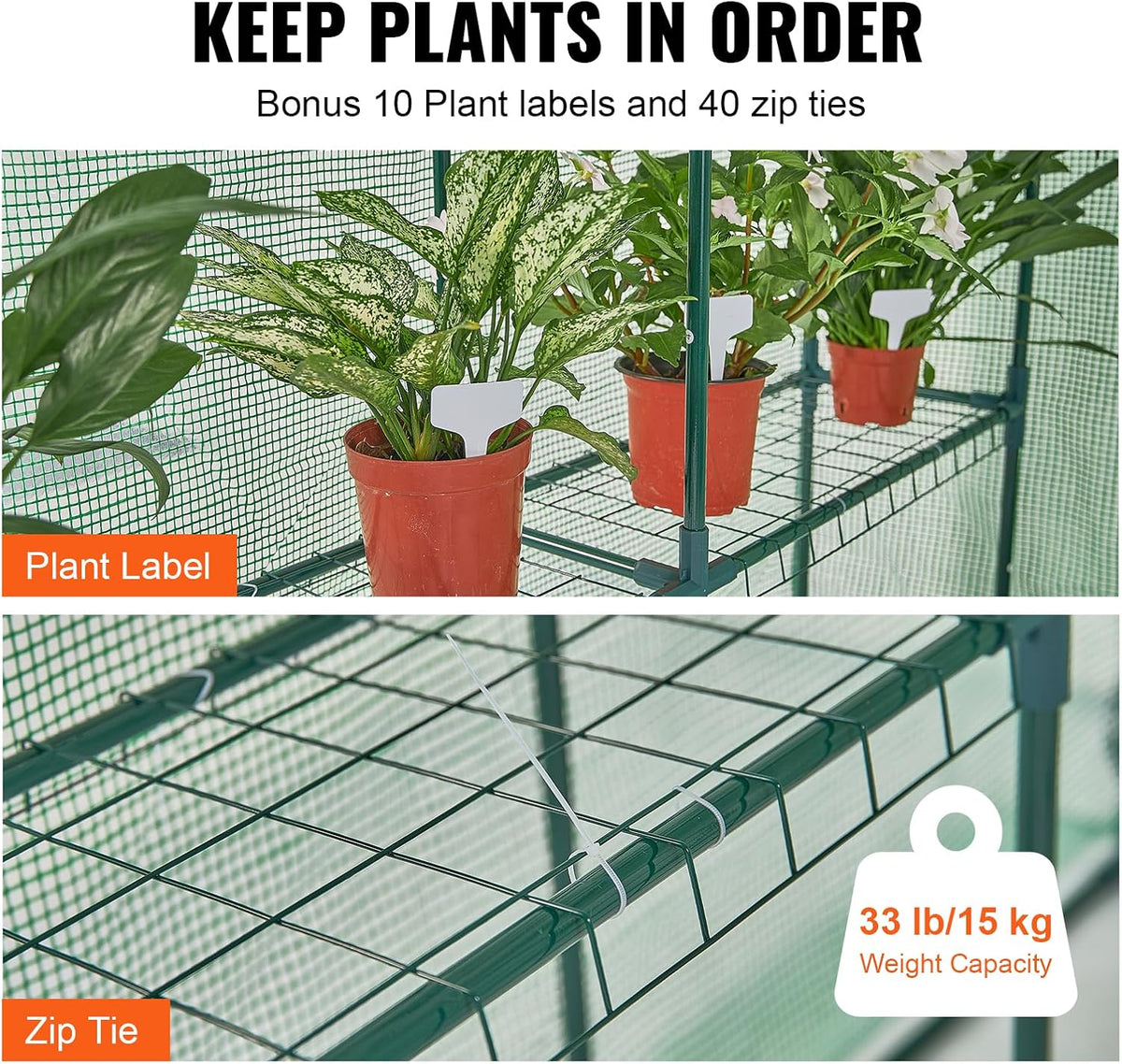 VEVOR Walk-in Green House, 55.5 x 55.5 x 78.7 inch, Portable Greenhouse with Shelves, High Strength PE Cover with Roll-up Zipper Door and Steel Frame, Set Up in Minutes, for Planting and Storage