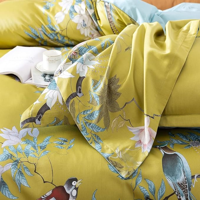 Garden Style Birds Flower Comforter Set Full Size Vintage Floral Boho Bedding Comforter Set Vibrant Color Flower Botanical Comforter with 2 Pillowcases Chic Farmhouse Bedding Comforter for All Season