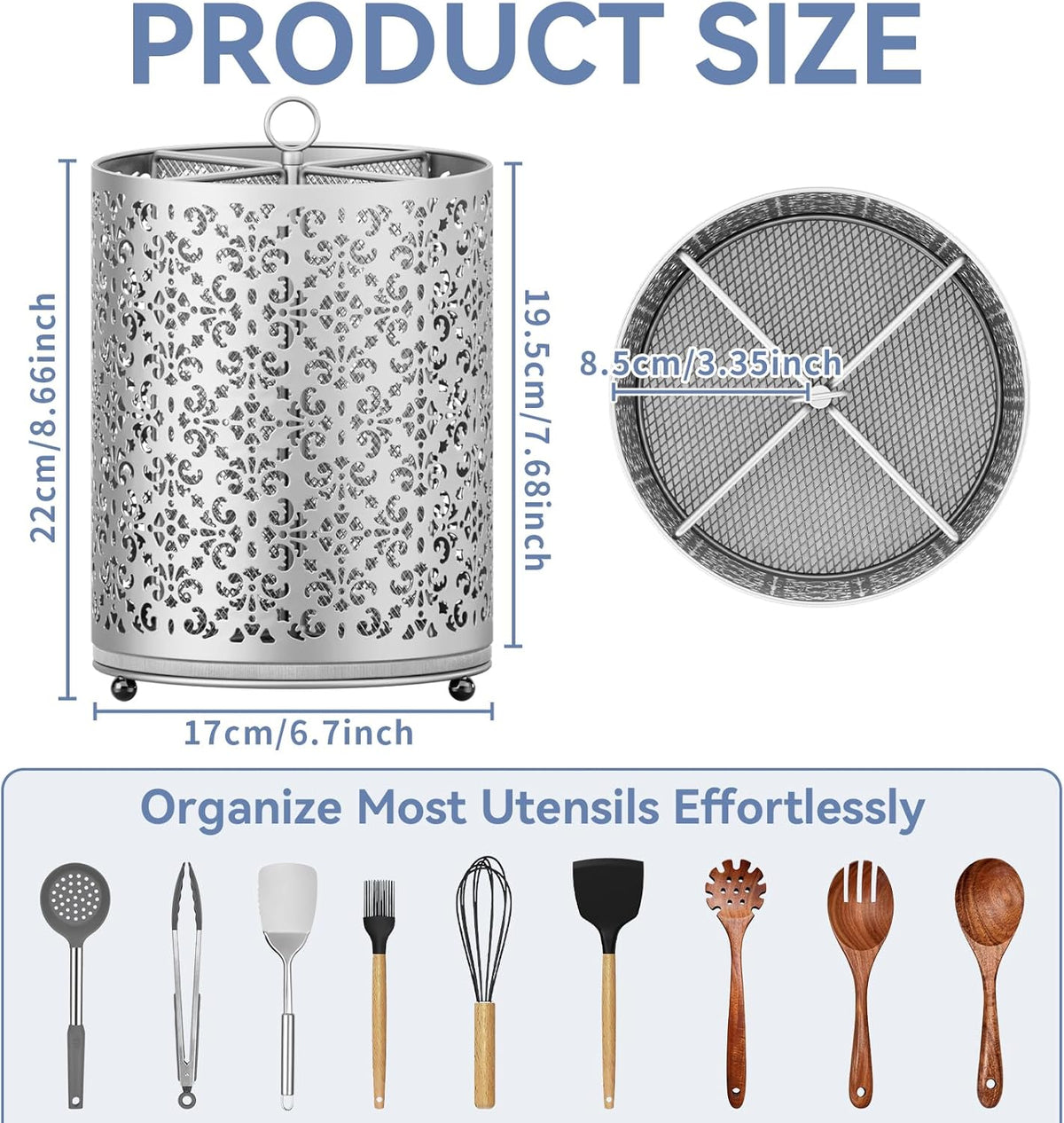 Extra Large Utensil Holder - 360° Rotating Cooking Utensils Caddy Countertop Organizer with Instant-Dry and Removable Base for Kitchen Tools