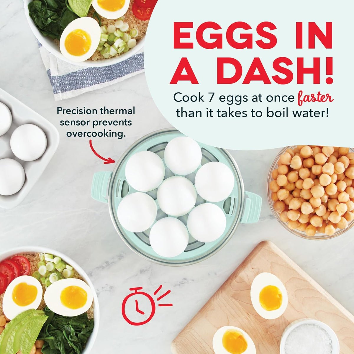 DASH Rapid Egg Cooker: 7 Egg Capacity Electric Egg Cooker for Hard Boiled Eggs, Poached Eggs, Scrambled Eggs, or Omelets with Auto Shut Off Feature - Aqua