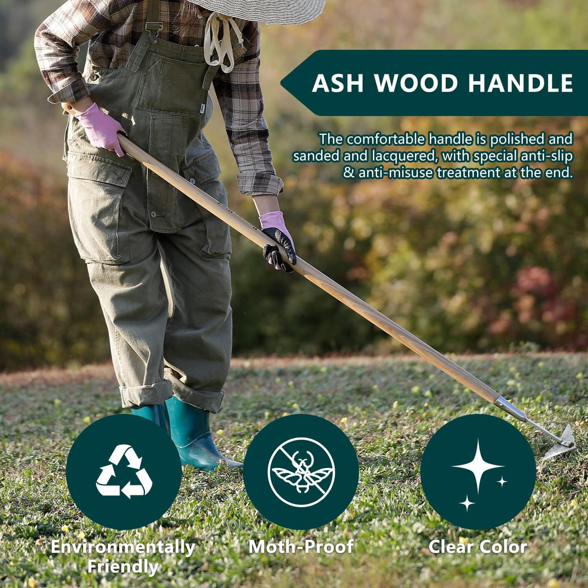 Berry&Bird Triangle Hoe, 60'' Winged Weeder Garden Hoes with Long Wood Handle, Gardener Stainless Steel Warren Hoe, Garden Weeder Hoe Tool for Quickly Weeding, Edging and Gardening Tools
