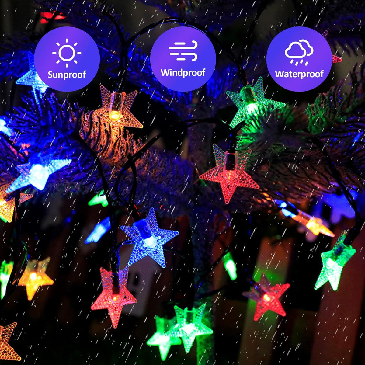 Twinkle Solar Star String Lights Outdoor Waterproof Fairy Lights 39FT 100 LED with 8 Lighting Modes for Camping Garden Wedding Party Tree Holidays Backyard Patio(Multicoloar)