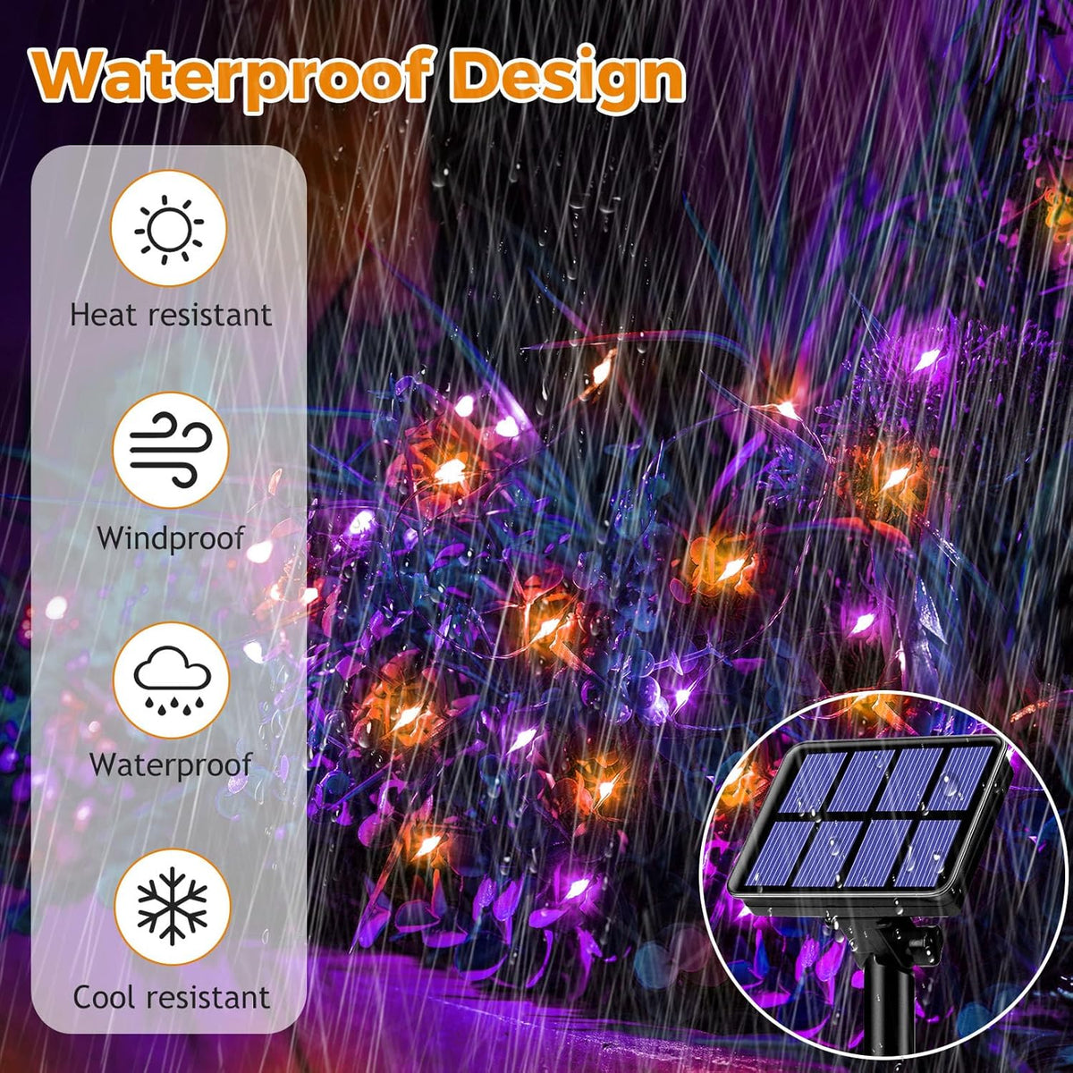 btfarm Solar Halloween String Lights Outdoor, 80LED 33FT Orange Purple Solar Fairy Lights Outside Waterproof, 8 Modes Solar Powered Twinkle Lights for Tree Garden Patio Halloween Party Decorations