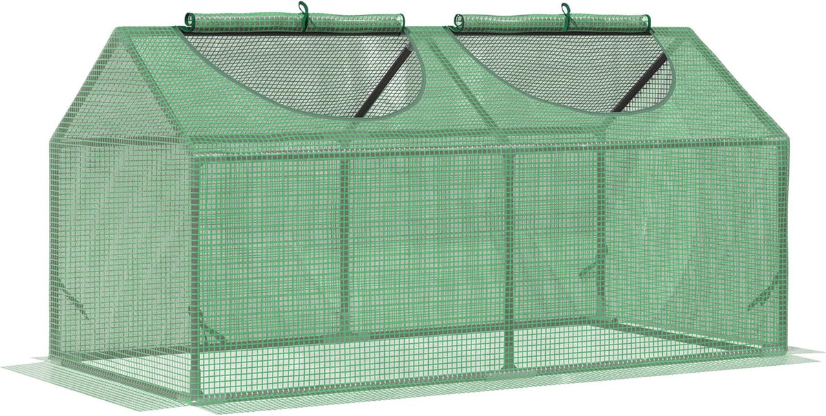 Outsunny 4' x 2' x 2' Portable Mini Greenhouse, Small Green House with PE Cover, Roll-up Zippered Windows for Indoor, Outdoor Garden, Green
