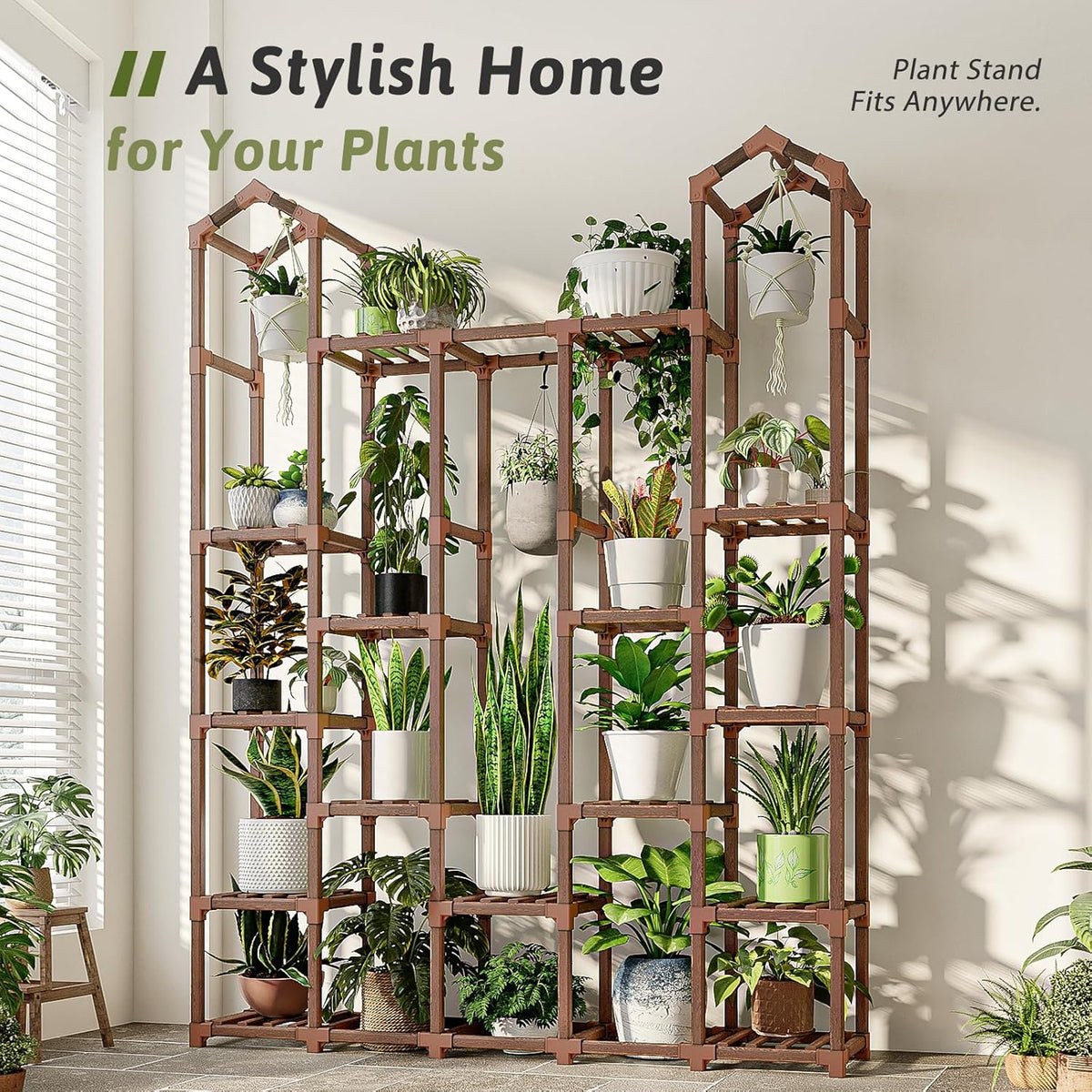 Large Plant Stand Indoor Plant Stands Outdoor Tall Plant Shelf for 18-23 Pots Corner Tiered Plants Stands for Multiple Plants Wood Hanging Plants Holder for Garden Balcony Patio Window Porch