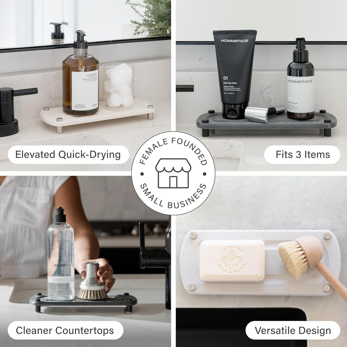 Dorai Home Sink Caddy – Water-Absorbing Stone Tray for Sink, Stainless Steel Feet, Fast-Drying, Sandstone