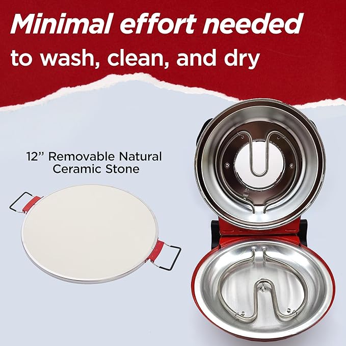 CULINARY CHEF Electric Pizza Oven with Ceramic Stone, Viewing Window, Adjustable Heat Control, Timer and 1200W Baking Power, DIY Homemade Pizzeria, Large 12” Pie Capacity (Red)