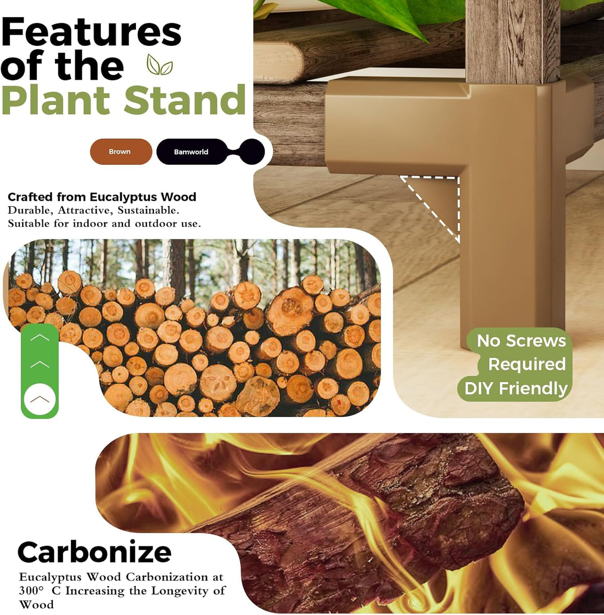 Bamworld Plant Stand with Grow Lights for Indoor Plants Wood Plant Shelf 4 Tier Large Flower Stand for Mutiple Plant Holder Rack for Patio Living Room Balcony