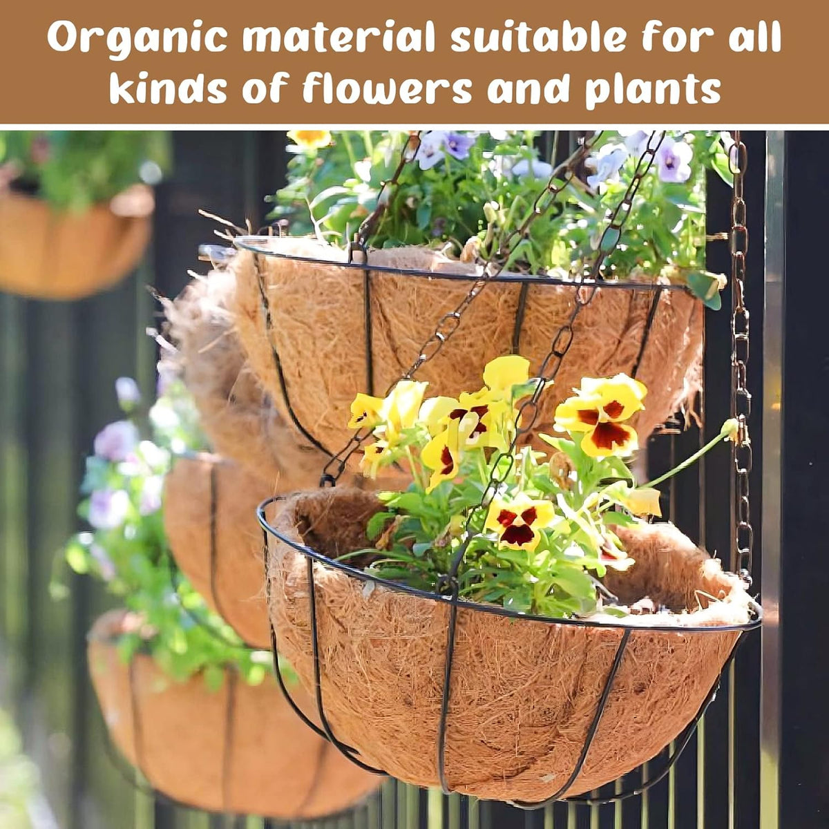 Legigo 3 Pack 20 Inch Hanging Basket Coco Liners Replacement, 100% Natural Round Coconut Coco Fiber Planter Basket Liners for Hanging Basket Flowers/Vegetables